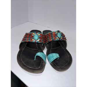 Donald J Pilner Turq Rhinestone Toe  Sandals Sz‎ 8 M